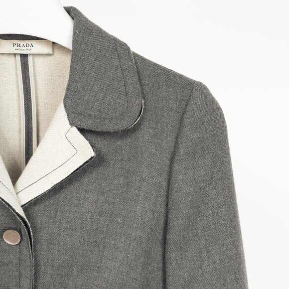 Prada Grey Wool Raw-Edge Tailored Jacket - Picture 4 of 10